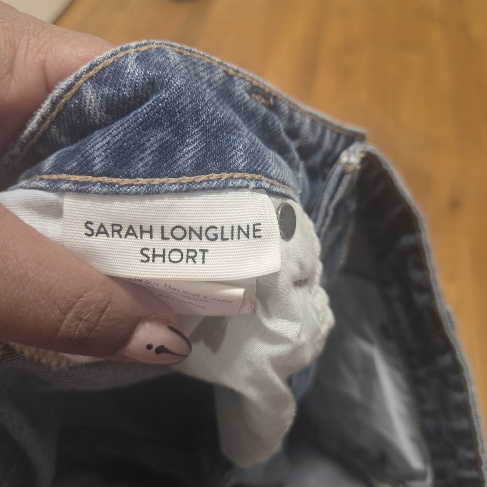 PAIGE Sarah Longline Denim Shorts Distressed Raw Hem Blue Size 27 High Rise - Picture 6 of 11